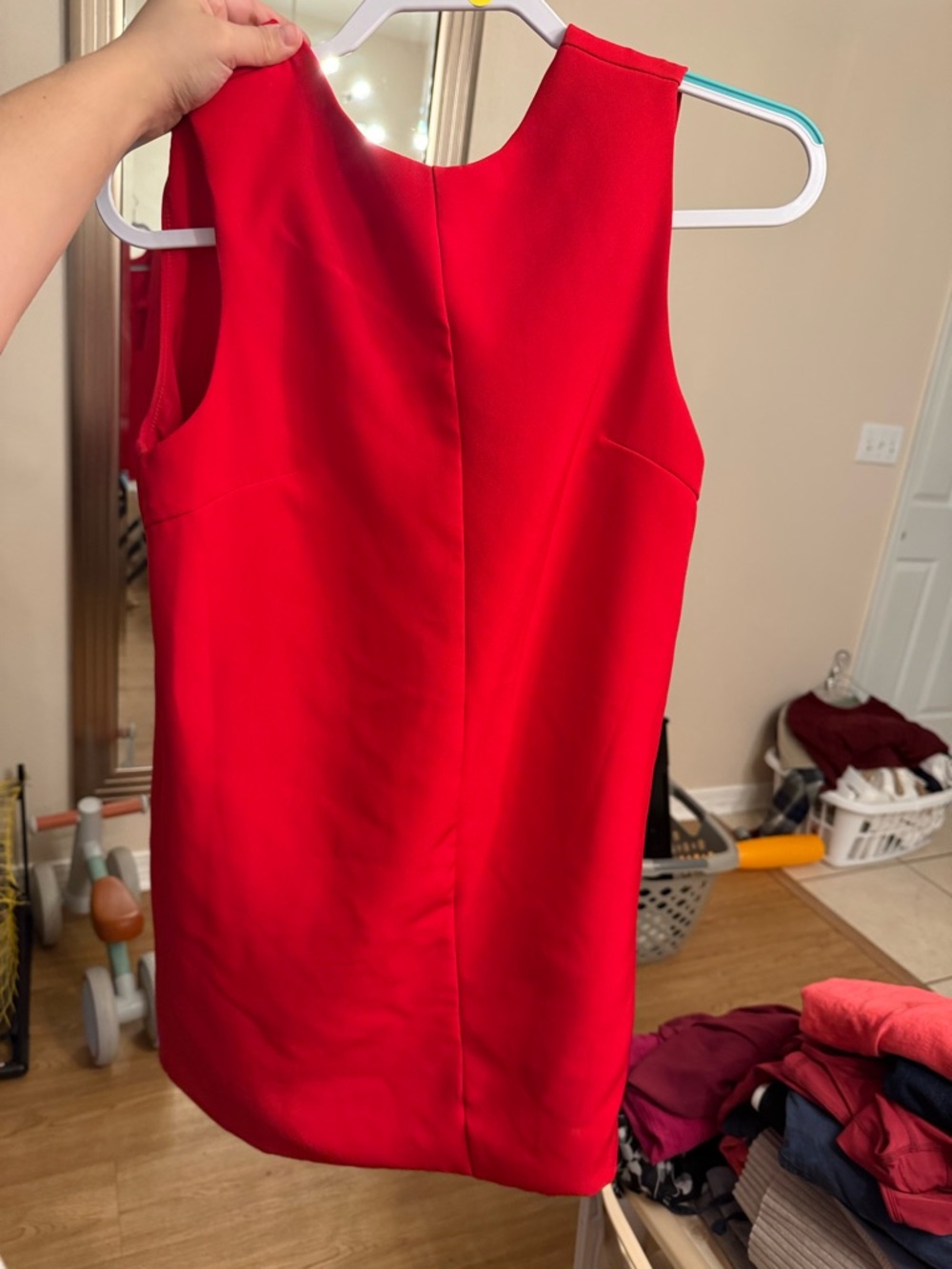 Red Sleeveless Shift Dress - Women's Classic Silhouette